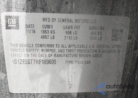 2017 Chevrolet Malibu 1Lt из США, поврежденный, VIN 1G1ZE5ST7HF189695